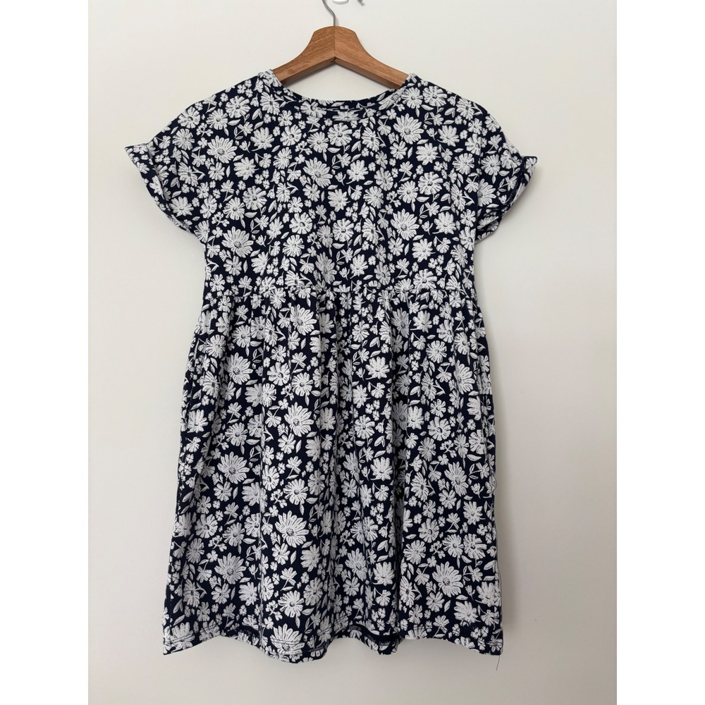 Vineyard Vines Girls Navy White Floral Daisy Empire Waist Pocket Dress M 10-12